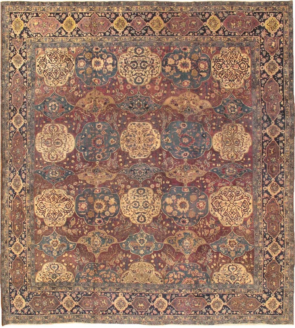 Antique Agra Maroon/Navy Rug, 11' 9" X 12' 9" - 3