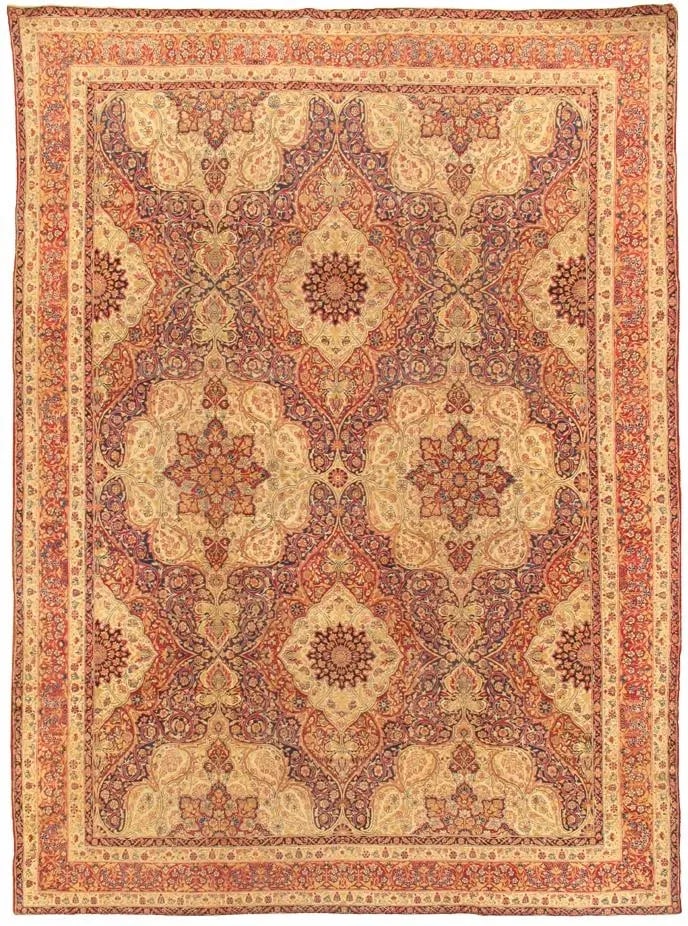 Antique Kermanshah Beige/Red Rug, 10' 7" X 14' 2" - 3
