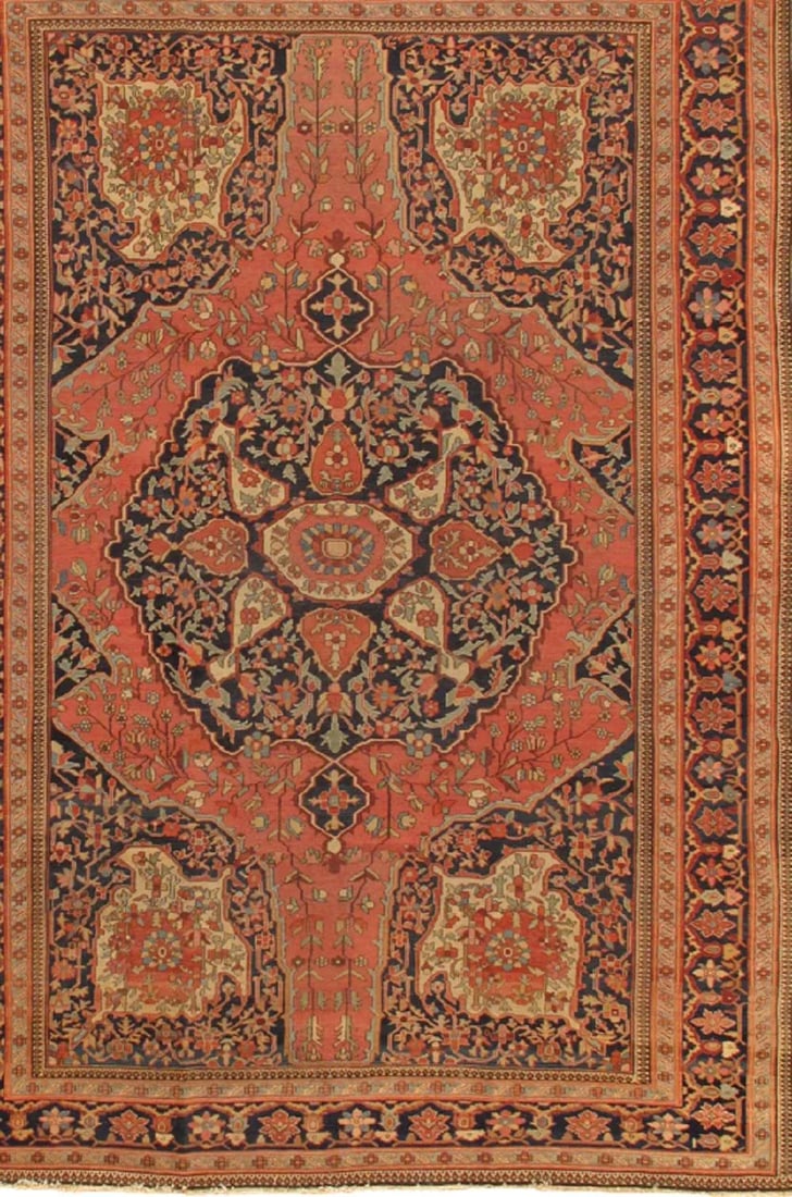 Antique Ferehan Rust/Navy Rug, 8' 4" X 11'11" - 2