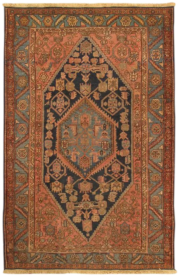 Antique Hamadan Navy/L. Blue Rug, 4' X 6': The handmade, hand-knotted construction adds durability to this rug, ensuring it will be a favorite for many years. Condition: Alterations: Original Condition Unaltered Imperfections: Some