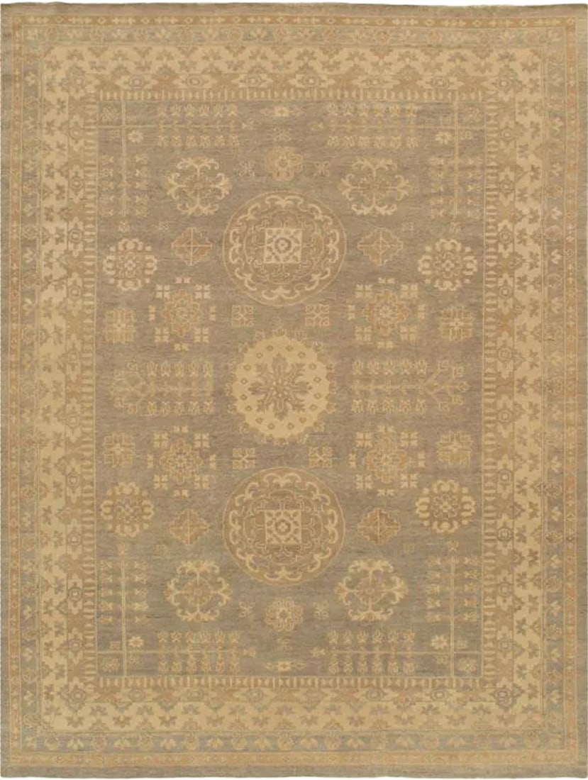 Pasargad Home Khotan Lamb's Wool Area Rug - 10' 2" X 14' 1": Khotan hand-knotted rugs are quite unique folk artifacts which display elements of rich, historical cultures. These rugs bring traditional sophistication to your home. These rugs feature 100% premium