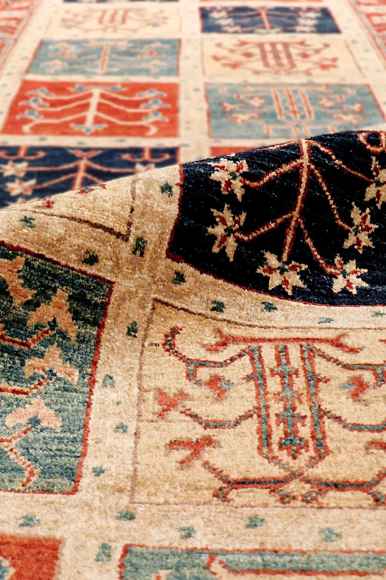 Brown Tiled Pasargad Home Sultanabad Lamb's Wool Runner- 2'10" X 12' 3" - 4