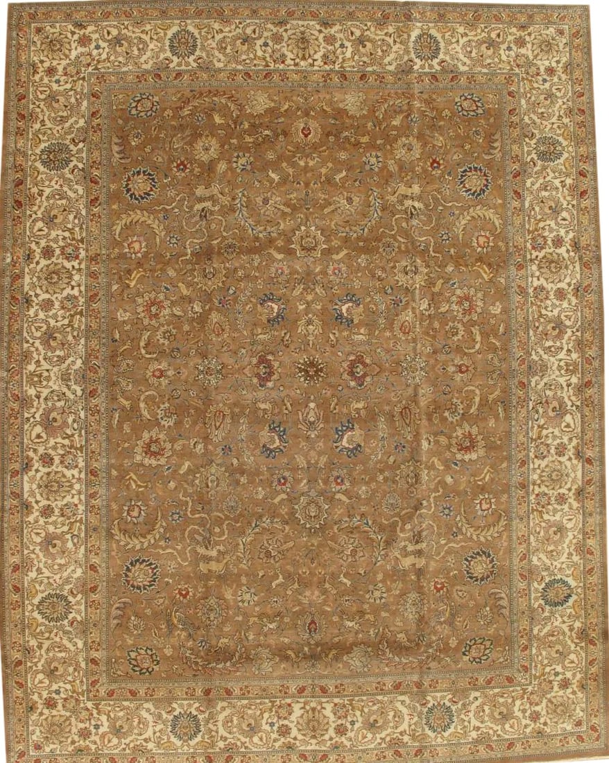Pasargad Home S. Antique Tabriz L. Brown Rug- 9'11" X 12' 9": This One-of-a-Kind Tabriz Hand-Knotted Wool Brown Area Rug recreates the majesty of a timeless classic, updated with a modern color scheme and a delicate weave. The elegance and durability of this rug
