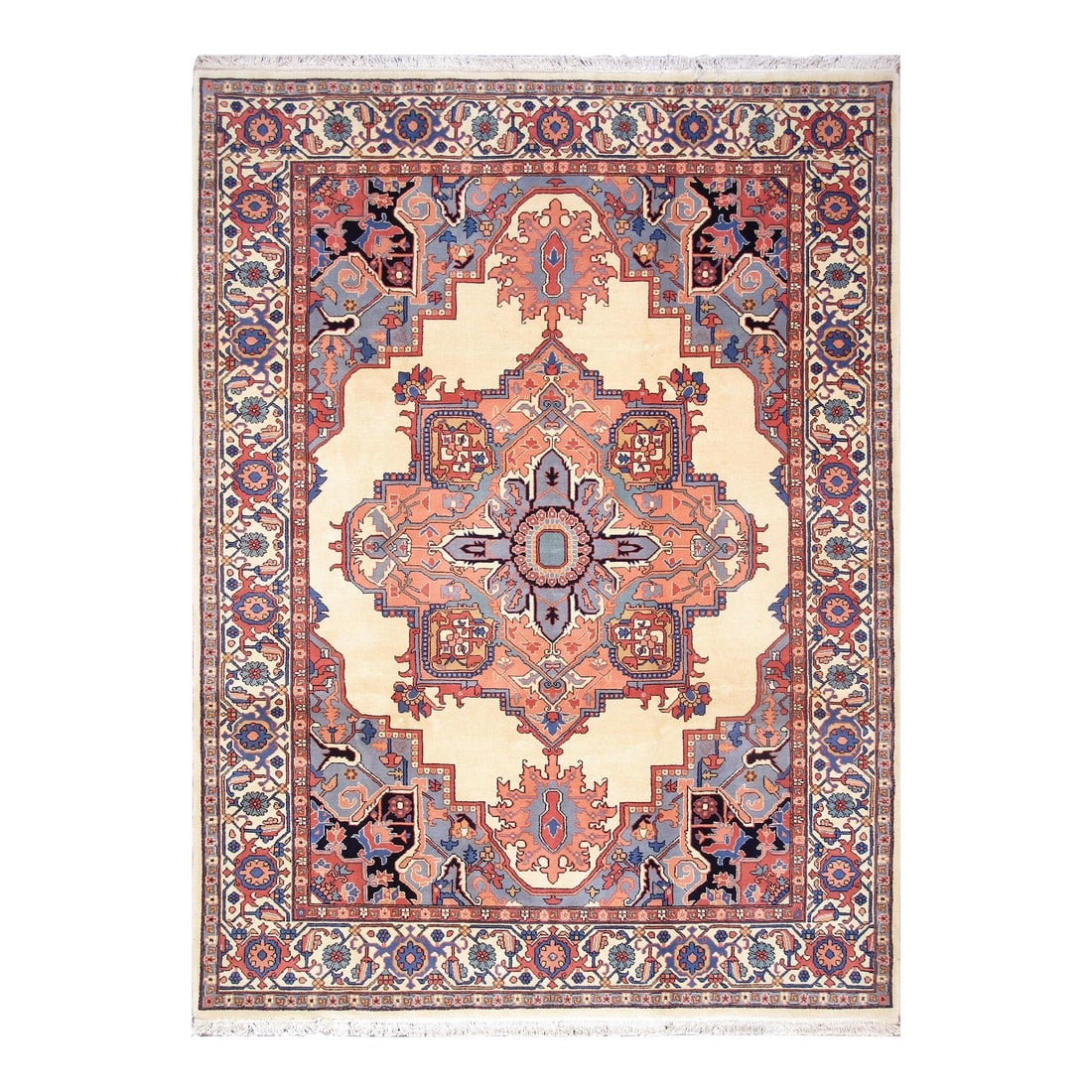 Pasargad Home Serapi Ivory Wool Area Rug, 9' 0'' X 12' 1'': Introducing the Serapi Collection: a timeless masterpiece hand-knotted from 100% pure wool. This exquisite area rug in an elegant ivory color showcases traditional design elements, bringing a touch