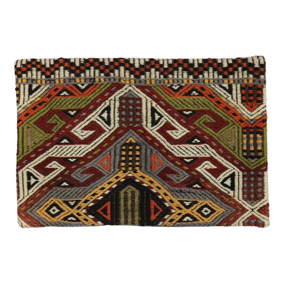 Pasargad Home Vintage Kilim Pillow Case, Multicolor: This unique Turkish vintage handwoven kilim pillow Cover is made up of wool. Kilims are produced by tightly interweaving the warp and weft strands of the weave to produce a flat surface with no pile.