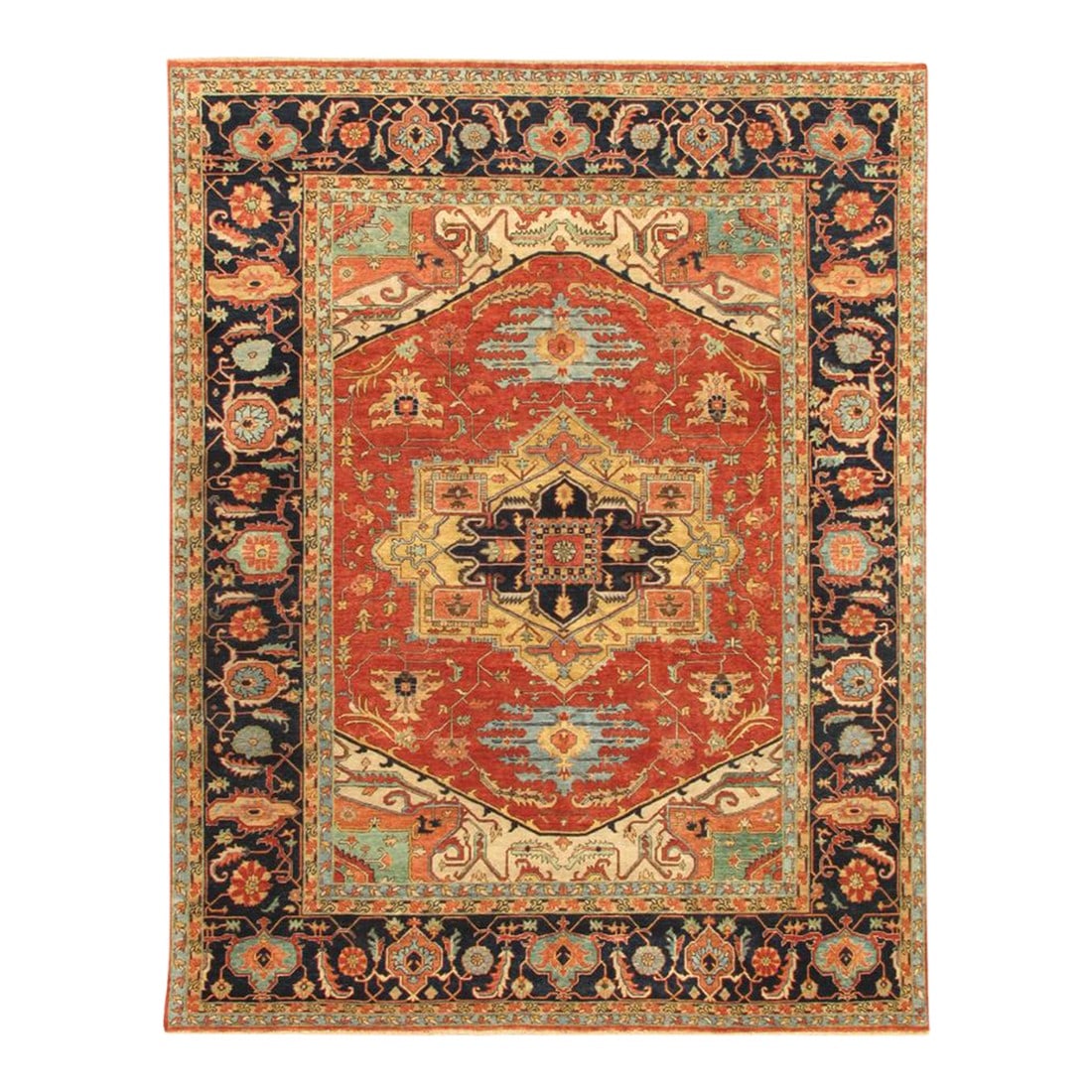 Pasargad Home Serapi Rust/Navy Wool Area Rug, 9'11'' X 14' 2'': Pasargad Home Serapi collection is a collection of traditional and oriental rugs with updated colors and styling. These rugs are hand knotted using the finest 100% lamb's wool. Each rug is finished wi