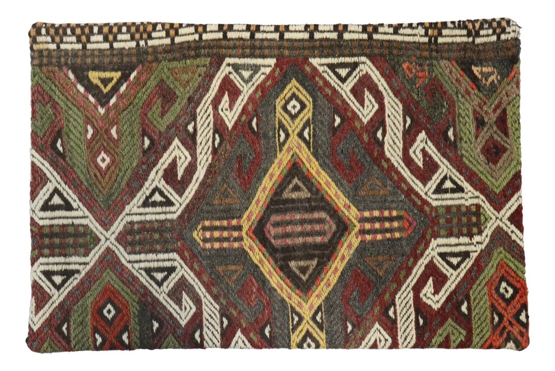 Pasargad Home Vintage Kilim Pillow Case, Multicolor: This unique Turkish vintage handwoven kilim pillow Cover is made up of wool. Kilims are produced by tightly interweaving the warp and weft strands of the weave to produce a flat surface with no pile.