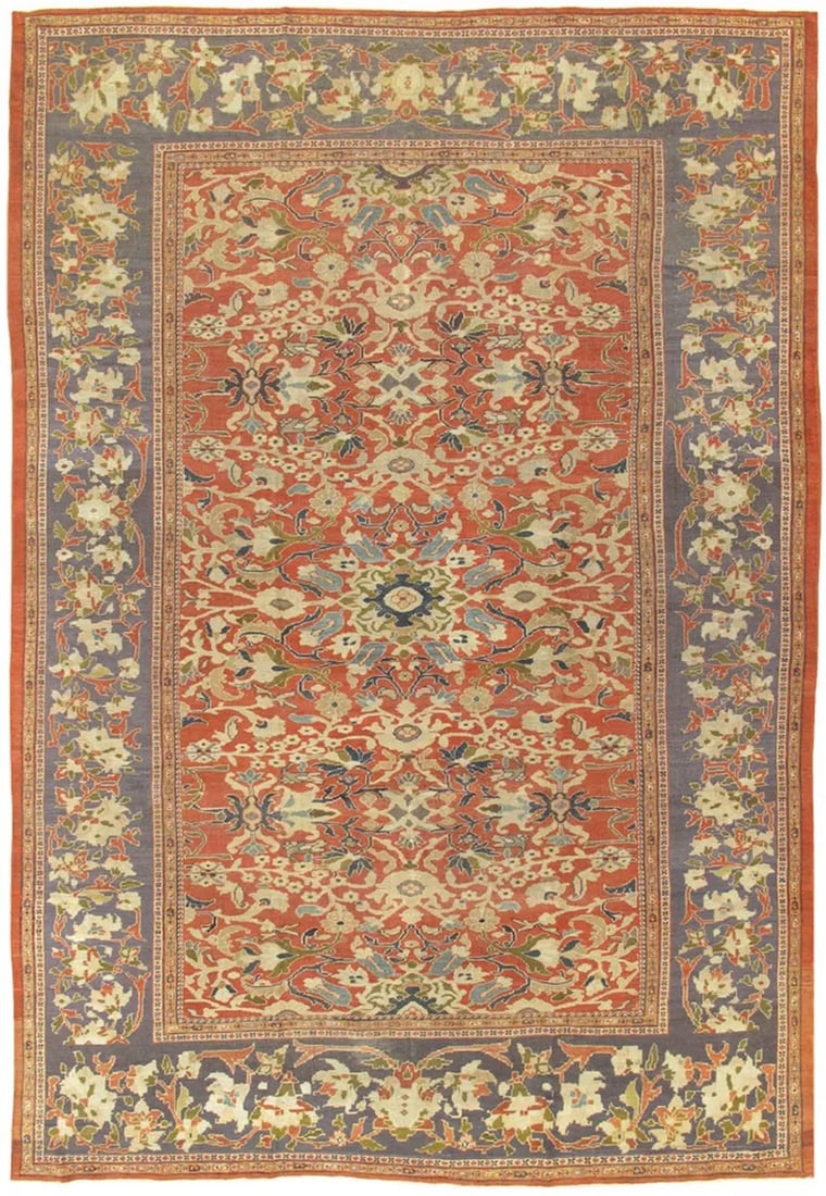 Antique Sultanabad Rust/Purple Rug, 10' 1" X 14' 7": The city of Sultanabad (which is now known as Arak) was founded, in the early 1800s, as a center for commercial rug production in Iran. Carpets from Sultanabad feature a diverse selection of colors