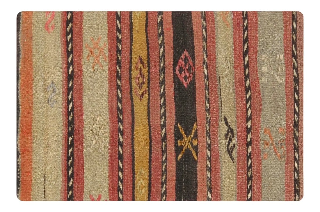 Vintage Turkish Kilim Accent Pillow- 16" X 24": This unique Turkish vintage handwoven kilim pillow Cover is made up of wool. Kilims are produced by tightly interweaving the warp and weft strands of the weave to produce a flat surface with no pile.