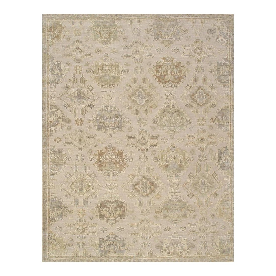 Oushak Wool Beige Area Rug, 9' 1'' X 11'11'': Meet Pasargad Home Oushak hand-knotted Rug, upholding a timeless, elegant style of design that has been the centerpiece of divine decor for generations, this exquisite rug will surely fashion an