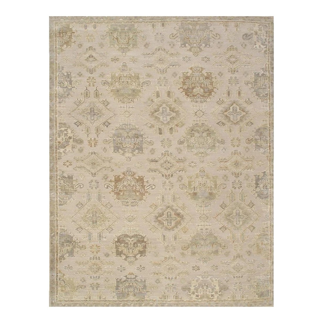 Oushak Wool Beige Area Rug, 12' 1'' X 14' 9'': Meet Pasargad Home Oushak hand-knotted Rug, upholding a timeless, elegant style of design that has been the centerpiece of divine decor for generations, this exquisite rug will surely fashion an
