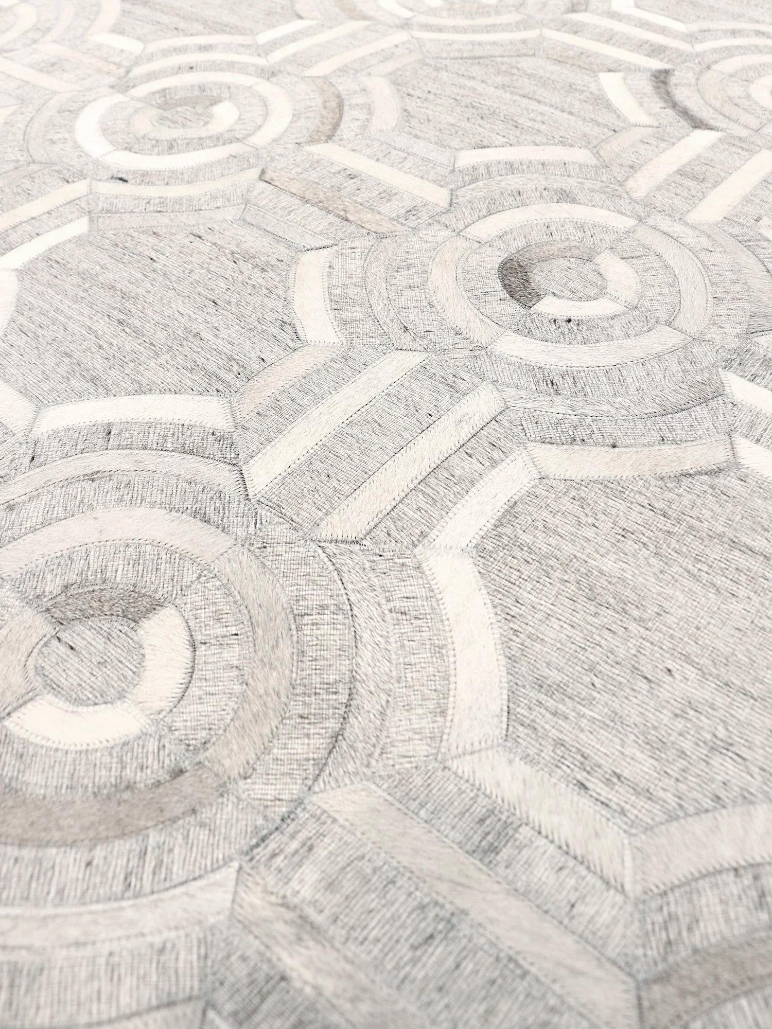 Galaxy Cowhide & Sari Silk Silver Area Rug, 8' 0'' X 10' 0'' - 3