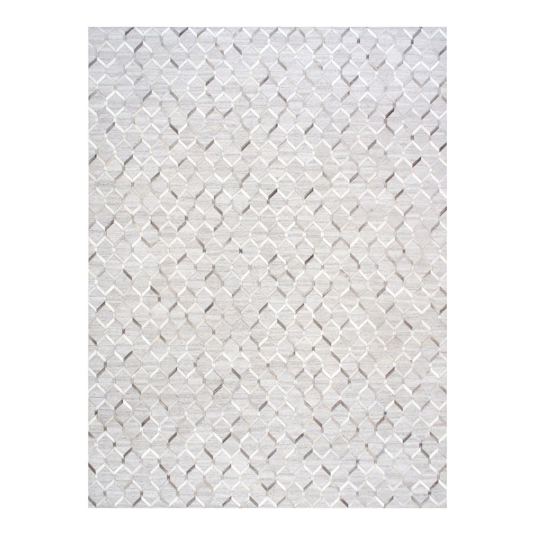 Galaxy Cowhide & Sari Silk Silver Area Rug, 4' 0'' X 6' 0'': The Galaxy Collection provides a fresh take on classic geometric design. Hand-stitched by skilled artisans. These rugs are given a unique texture and subtle shifts in color with the use of cowhide