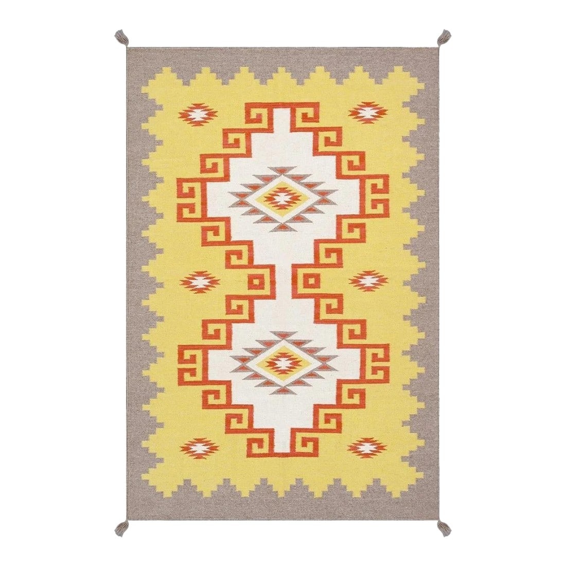 Tuscany Wool Yellow Area Rug, 3'11'' X 6' 0'': Here is an intriguing and decidedly modern Tuscany style carpet - a style that was flatweave of top-quality wool in Afghanistan. This exciting and unique composition boasts a captivating geometric