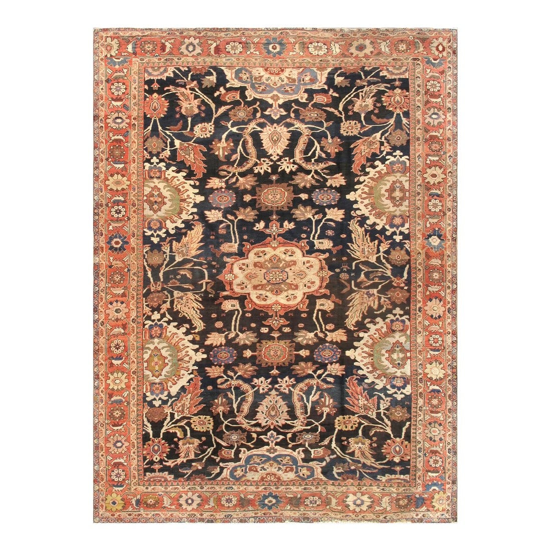 1910s Antique Ziegler Sul Black/Rose Area Rug-11' 4" X 15' 3": Antique Ziegler Sul Afghan hand knotted rug made by skilled artisans capable of creating the most exceptional vegetable dyes and lamb's wool. This gorgeous rug is extremely versatile and is famous