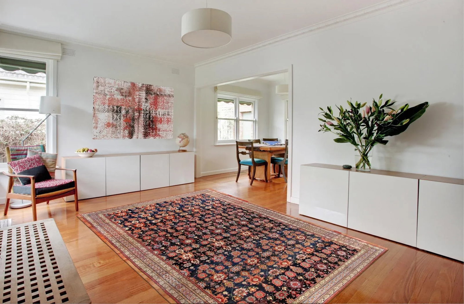 1920s Antique Sultanabad Wool Area Rug, 12' 7" X 21'10", Navy - 3