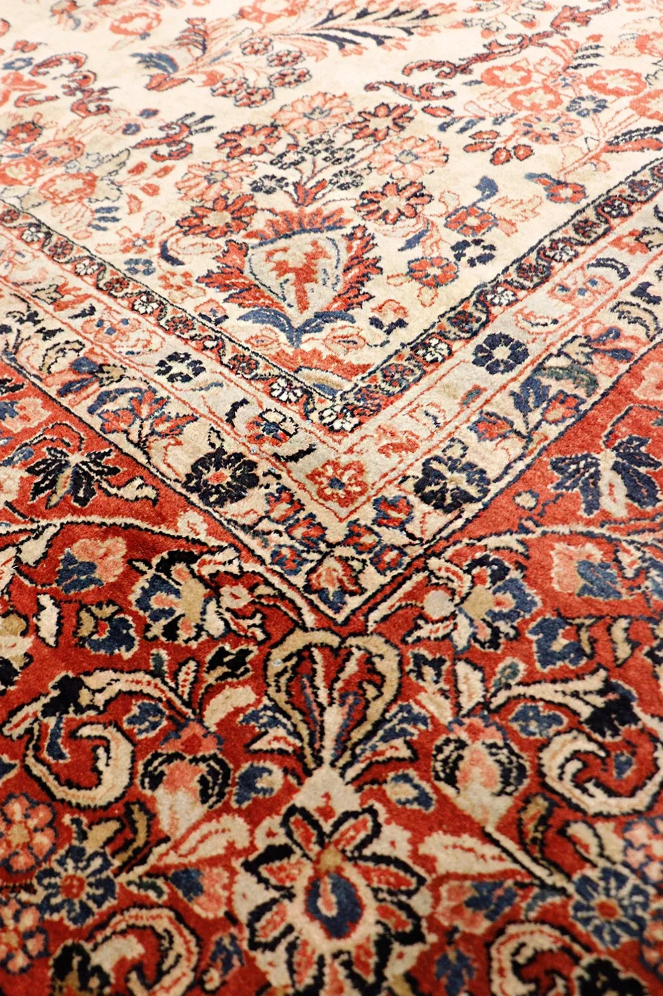 1910s Antique Sarouk Wool Area Rug-11'10" X 13'11", Ivory/Burgundy - 4