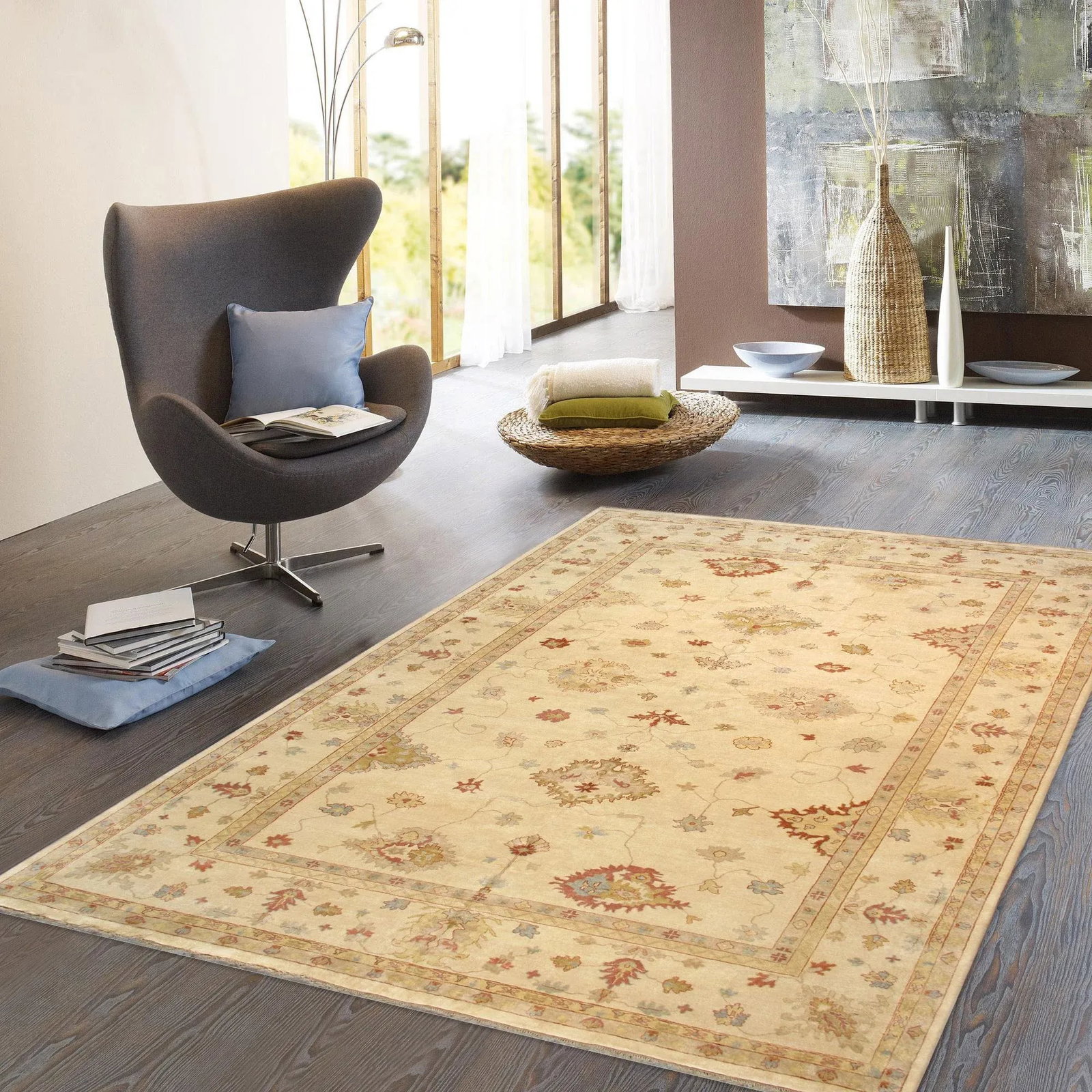 Oushak Collection Wool Area Rug-12' 1" X 17' 2", Ivory - 6