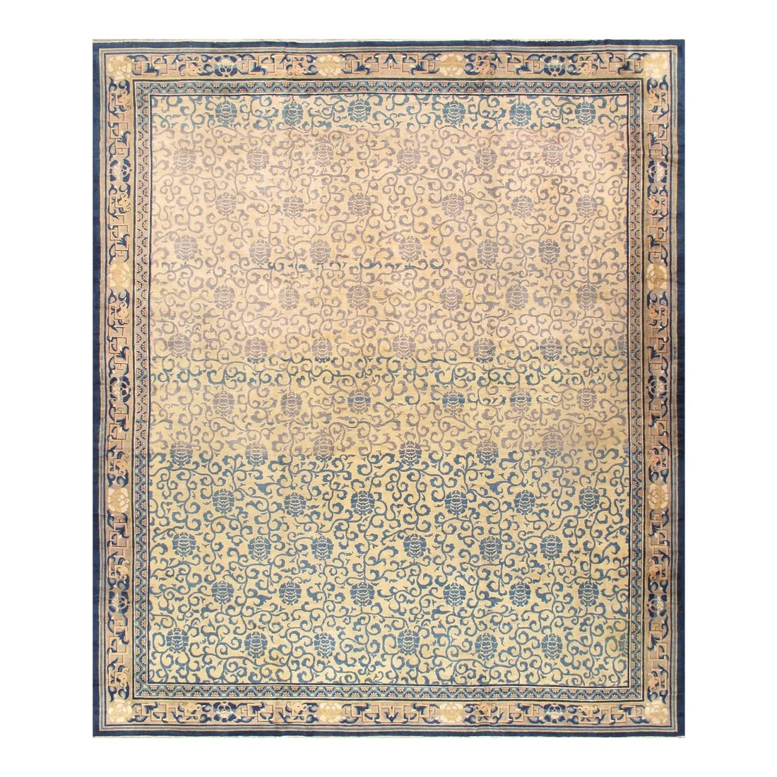1920s Pasargad Home Antique Kensu Lamb's Wool Area Rug, 14' 8" X 17' 5", Ivory: Beautiful handmade antique rug Kensu carpet 100% wool Individual and original. Made from the finest materials in the world and with the uttermost care. It is an ideal piece to place on one's floor.