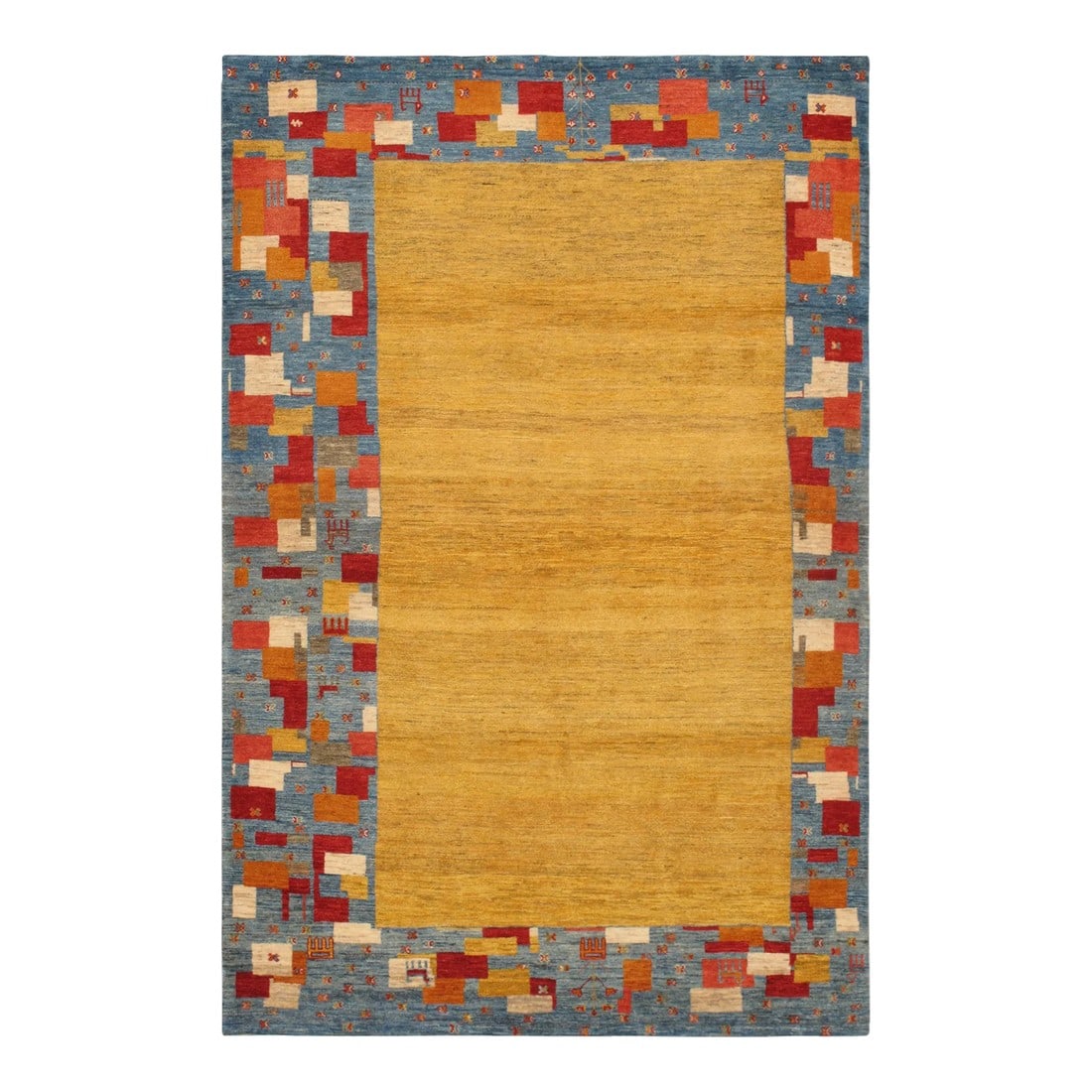 Pasargad Home Gabbeh Lamb's Wool Area Rug, 4' 2" X 6' 4", Gold: The brand Pasargad is the perfect blend of class and elegance. These rugs bring traditional sophistication to your home. This rug features 100% premium lamb's wool, hand-knotted into elegant designs;