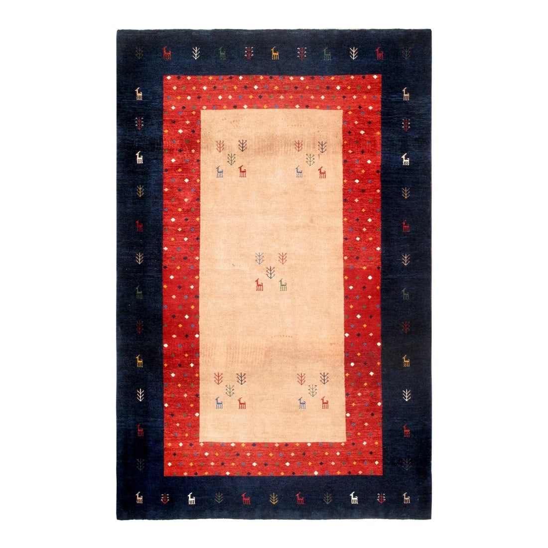 Pasargad Home Gabbeh Lamb's Wool Area Rug, 4' 4" X 7' 0", Beige: The brand Pasargad is the perfect blend of class and elegance. These rugs bring traditional sophistication to your home. This rug features 100% premium lamb's wool, hand-knotted into elegant designs;