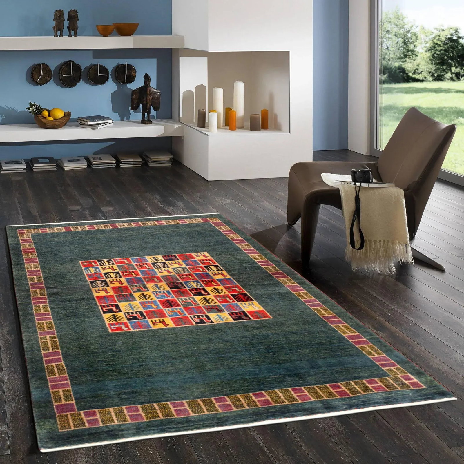 Pasargad Home Gabbeh Lamb's Wool Area Rug, 3' 3" X 5' 1", Green - 4