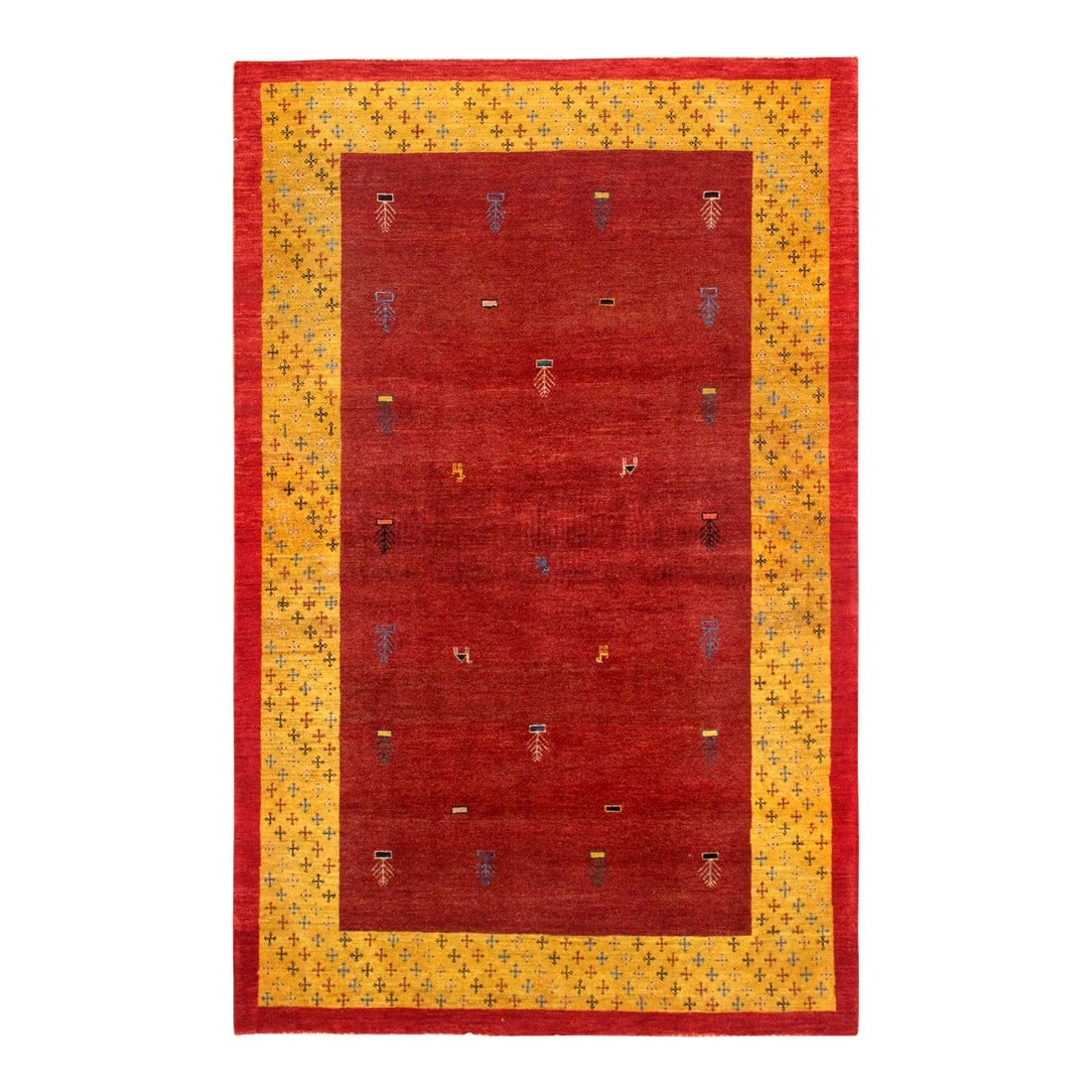 Pasargad Home Gabbeh Lamb's Wool Area Rug, 4' 0" X 5' 5", Red: The brand Pasargad is the perfect blend of class and elegance. These rugs bring traditional sophistication to your home. This rug features 100% premium lamb's wool, hand-knotted into elegant designs;