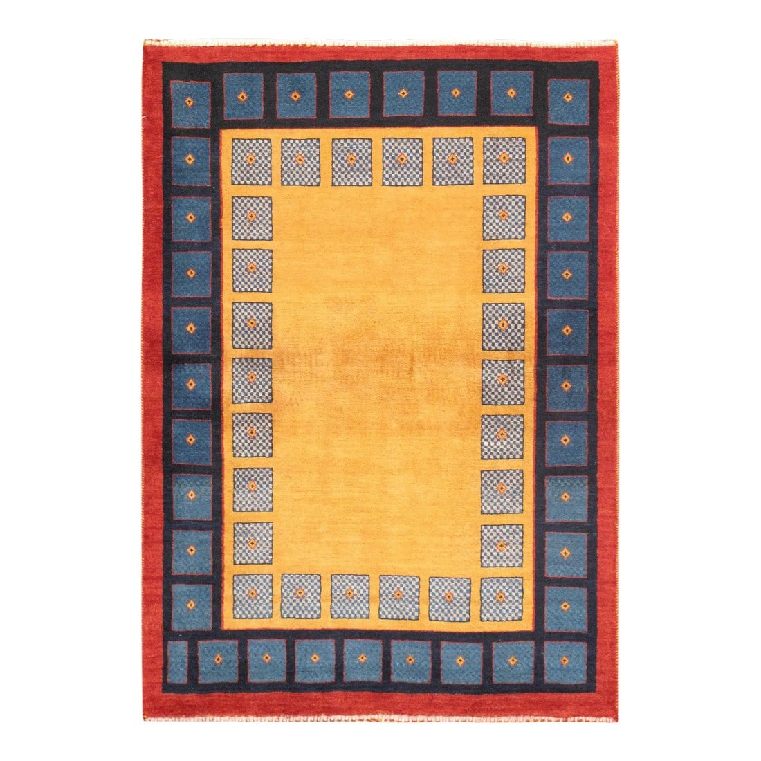 Pasargad Home Gabbeh Lamb's Wool Area Rug, 3' 5" X 4'10", Yellow: The brand Pasargad is the perfect blend of class and elegance. These rugs bring traditional sophistication to your home. This rug features 100% premium lamb's wool, hand-knotted into elegant designs;