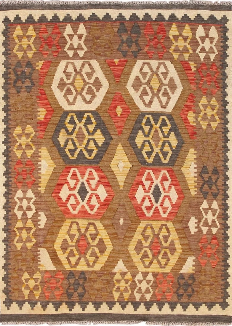 Kilim Area Rug - 3'7" X 4'9": Add a touch of elegance to your home with the Pasargad Kilim Collection. Classic with a modern twist these charming rugs will add charm and elegance to any room. Hand Woven with the best quality wool