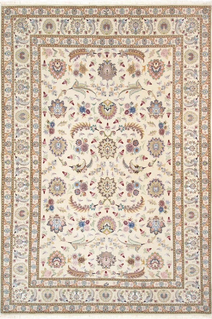 Pasargad Home Tabriz Silk & Wool Area Rug, 5' 6" X 8' 4", Ivory - 7