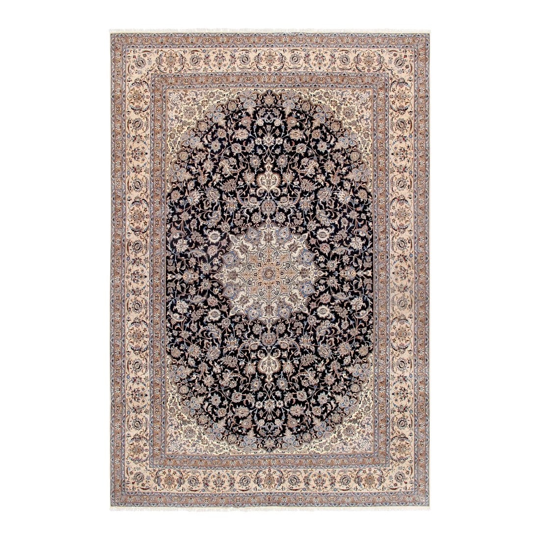 Pasargad Home Nain Silk & Wool Area Rug, 11'10" X 18' 0", Navy: The brand Pasargad is the perfect blend of class and elegance. These Nain rugs bring traditional sophistication to your home. These rugs feature Premium Silk & Wool, hand-knotted into elegant designs,