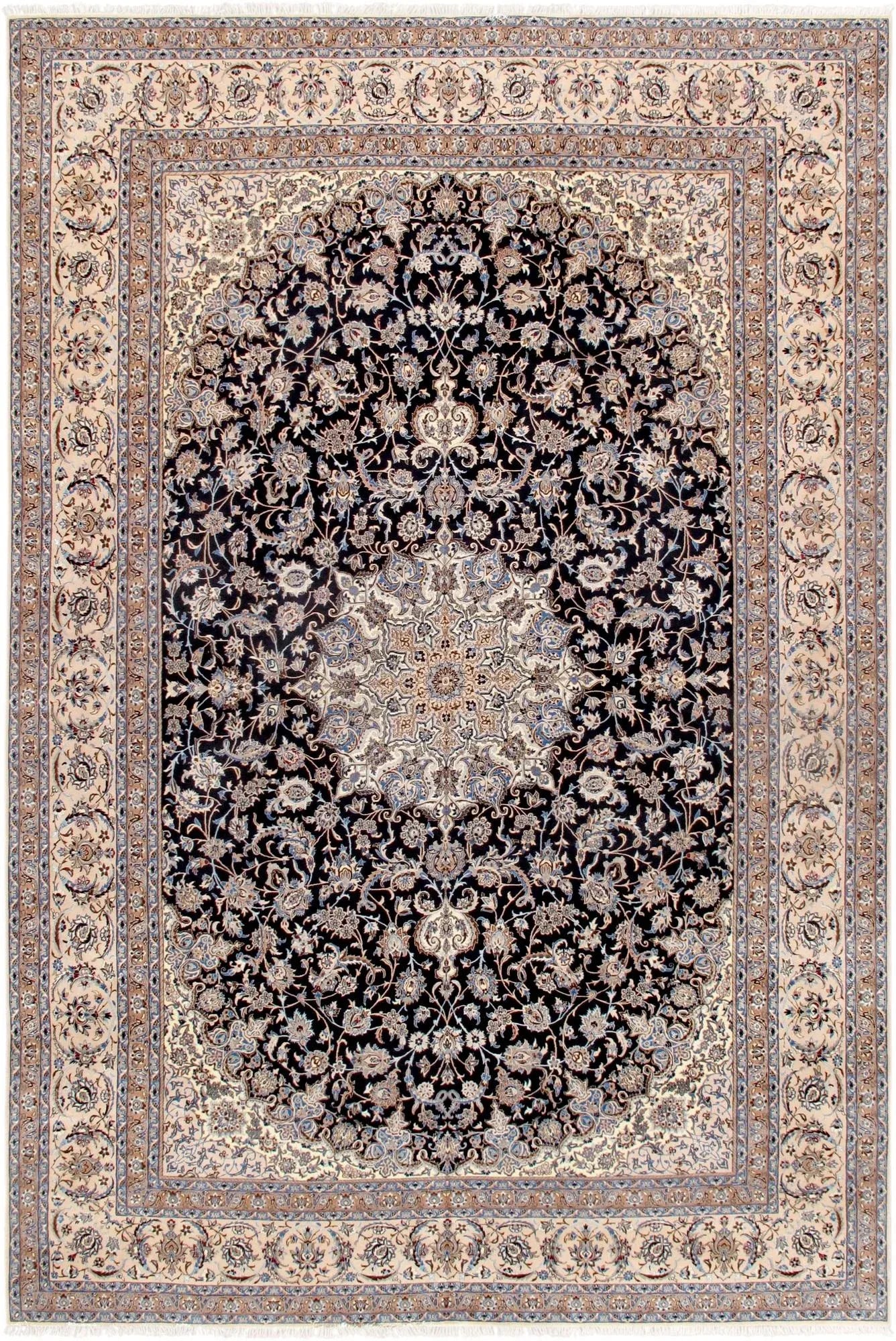 Pasargad Home Nain Silk & Wool Area Rug, 11'10" X 18' 0", Navy - 4