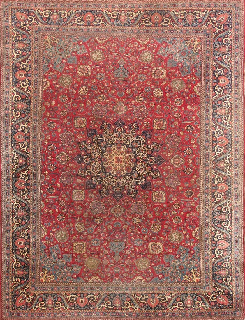 1920s Pasargad Home Antique Kashan Wool Area Rug, 10' 5" X 13' 6", Red - 4