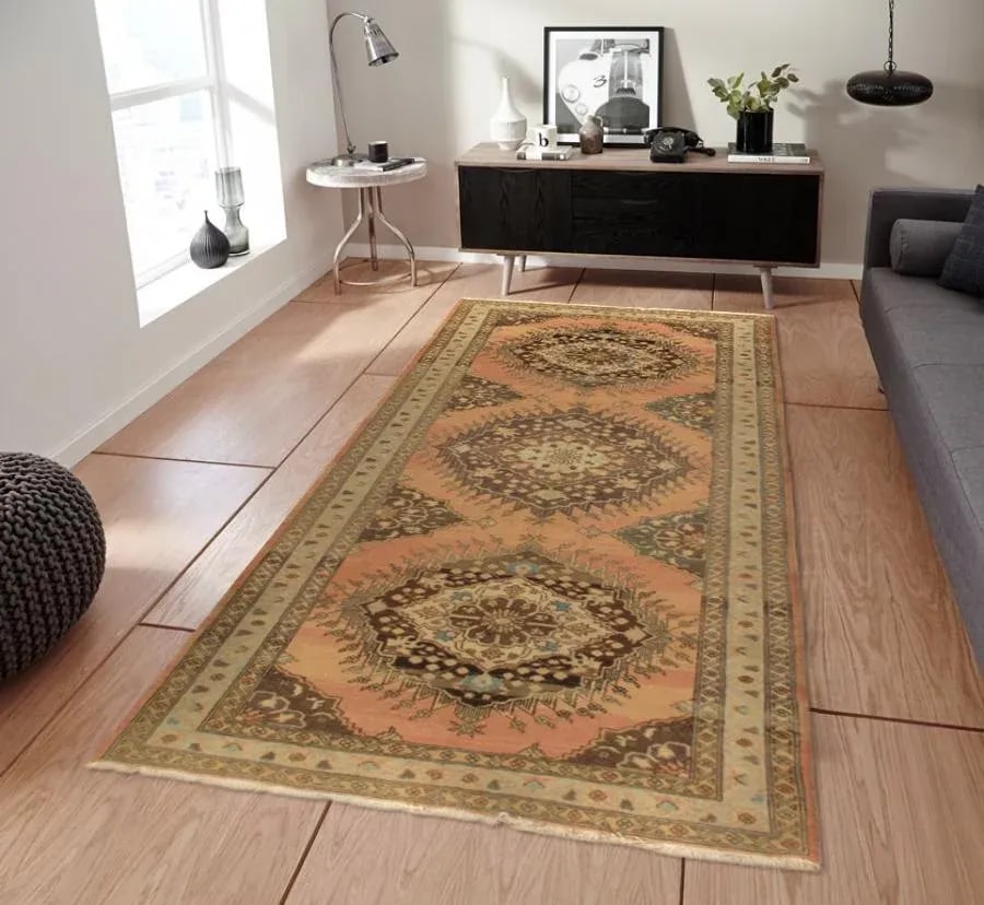 1920s Pasargad Home Antique Oushak Wool Area Rug, 5' 2" X 12' 8", Salmon - 2