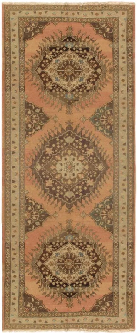 1920s Pasargad Home Antique Oushak Wool Area Rug, 5' 2" X 12' 8", Salmon - 3