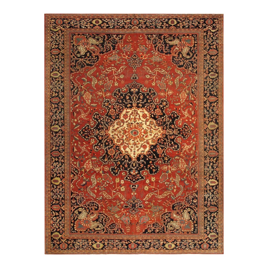 Pasargad Home Antique Ferehan Wool Area Rug-10'11" X 14' 9" , Rust: Meet Pasargad home Antique Ferehan Collection. This gorgeous decorative area rug brings you a sophisticated look with a modern soft color choice. With a symphony of floral, vines and latticework detai