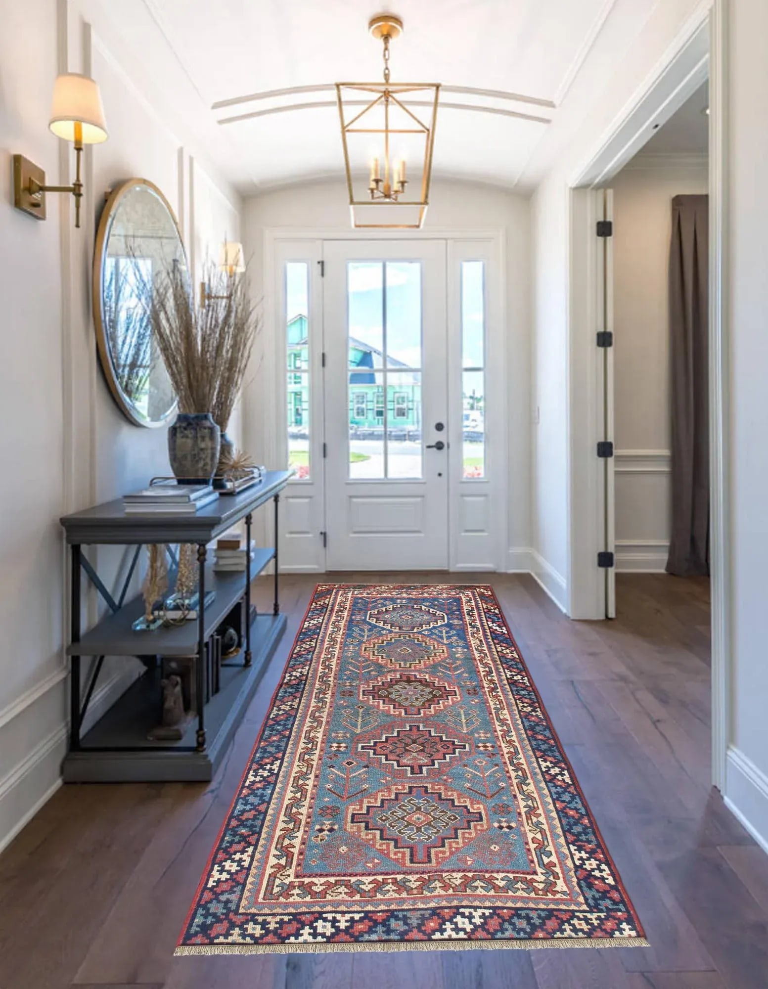 Vintage Kazak Lamb's Wool Area Rug, 3'11" X 10' 1", Blue - 3