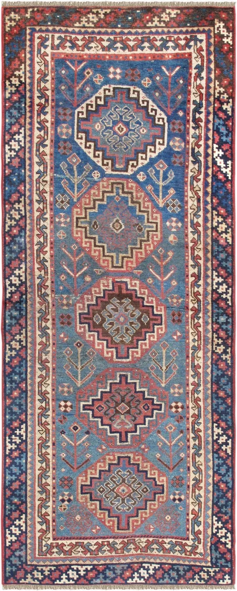 Vintage Kazak Lamb's Wool Area Rug, 3'11" X 10' 1", Blue - 4