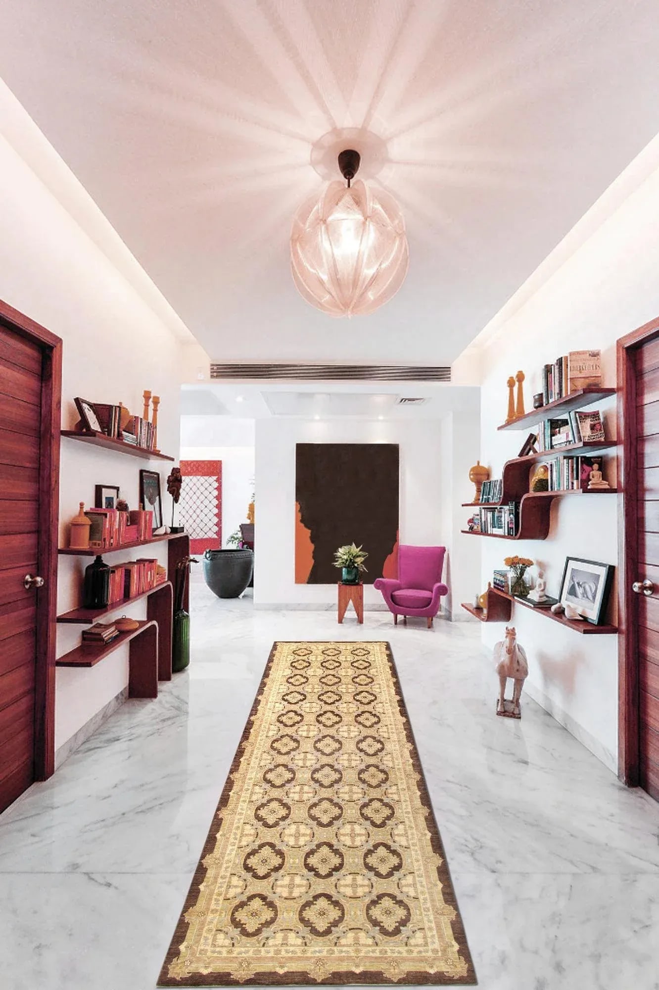 Pasargad Home Ferehan Lamb's Wool Area Rug, 6' 6" X 20' 9", Brown - 3