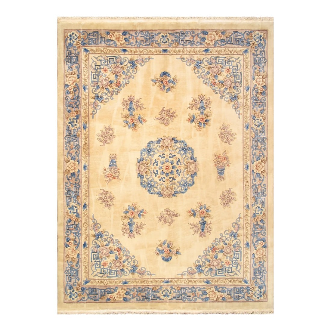 2020s Pasargad Home Art Deco Ivory/Blue Wool Area Rug- 8'10" X 11'10": The brand Pasargad Home is the perfect blend of class and elegance. These Art Deco rugs bring traditional sophistication to your home. These rugs feature 100% Lamb's Wool, hand-Knotted into elegant de