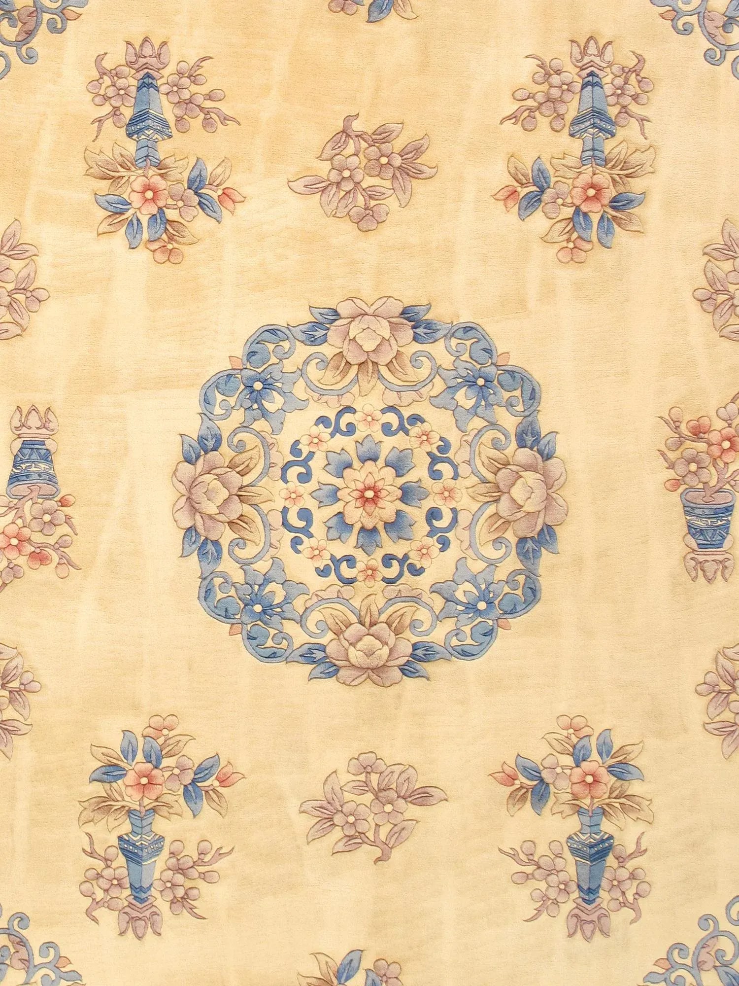 2020s Pasargad Home Art Deco Ivory/Blue Wool Area Rug- 8'10" X 11'10" - 2