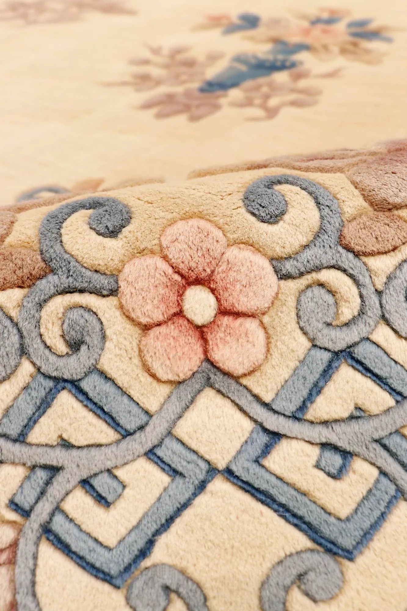 2020s Pasargad Home Art Deco Ivory/Blue Wool Area Rug- 8'10" X 11'10" - 3