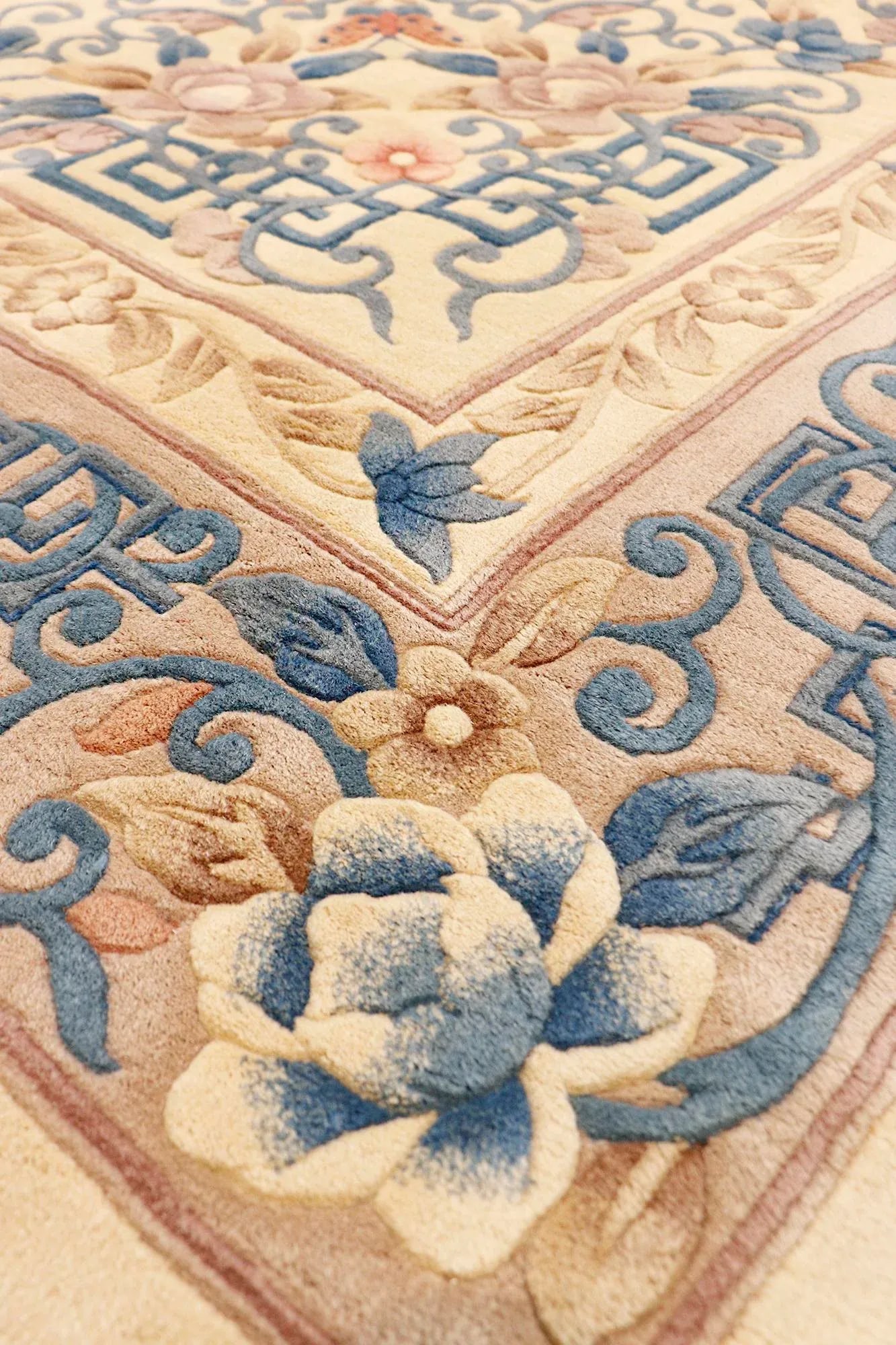 2020s Pasargad Home Art Deco Ivory/Blue Wool Area Rug- 8'10" X 11'10" - 4