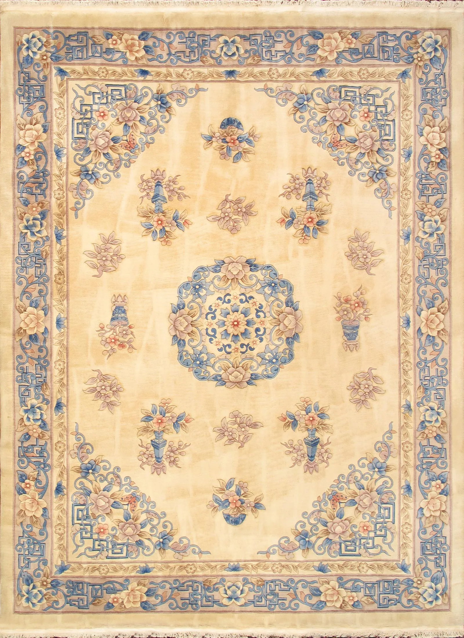 2020s Pasargad Home Art Deco Ivory/Blue Wool Area Rug- 8'10" X 11'10" - 6