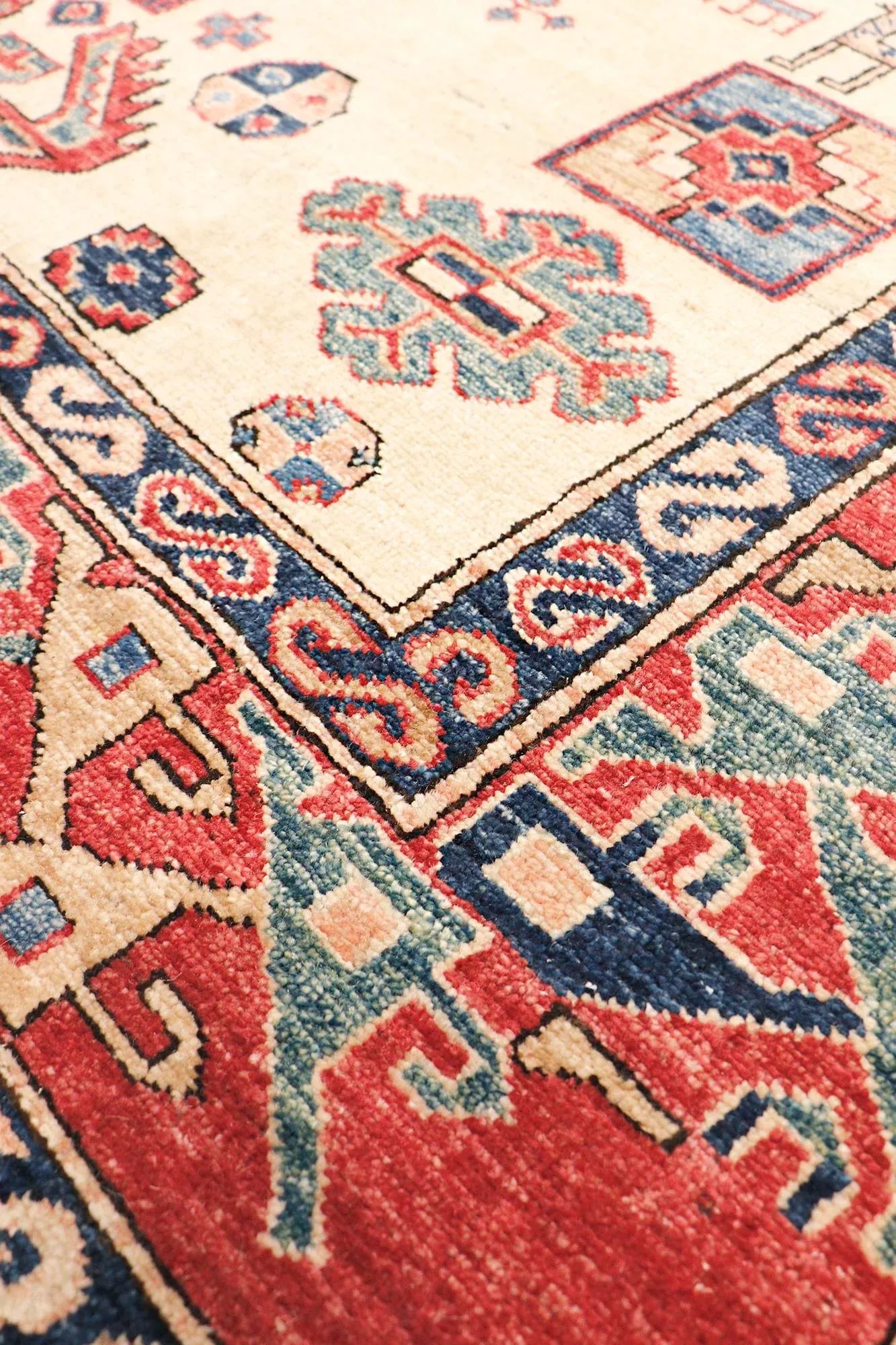 2020s Pasargad Home Kazak Lamb's Wool Ivory Area Rug- 6' 1" X 8' 9" - 3