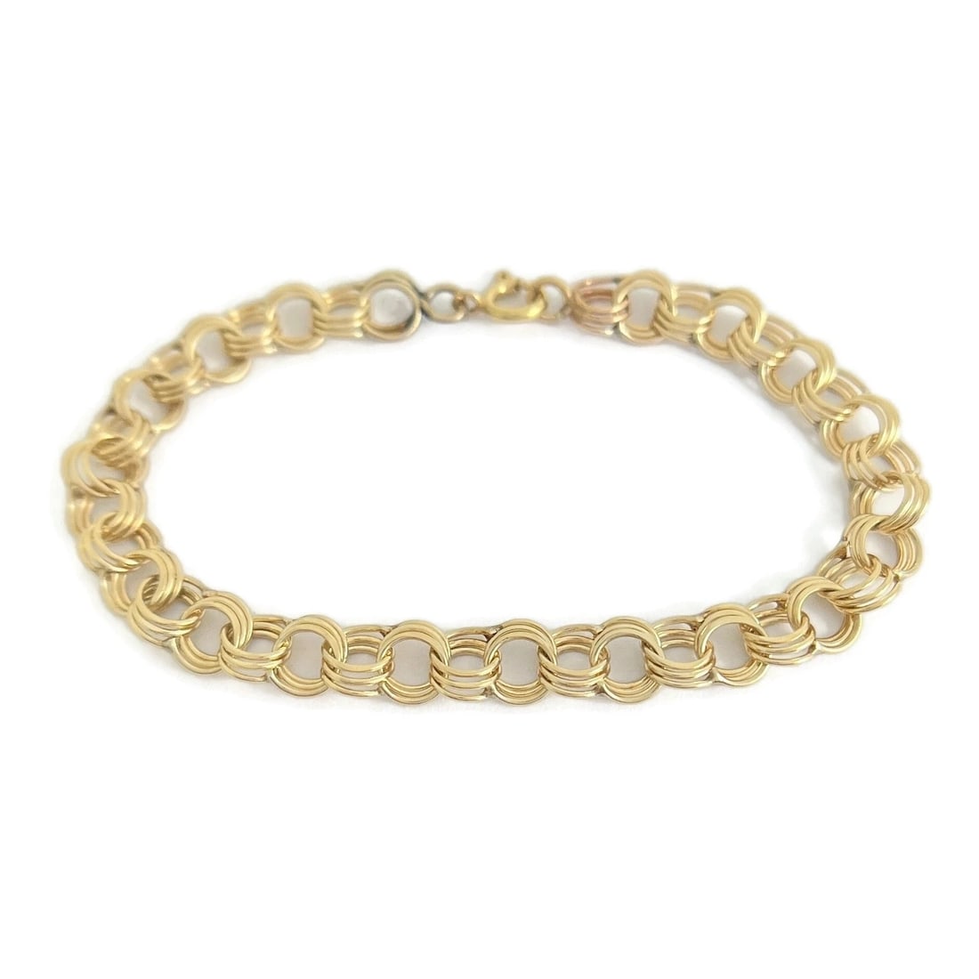 Vintage 1950's Charm Chain Link Bracelet 17K 13K Yellow Gold, 6.75 Inch, 6.51 Gr - 2