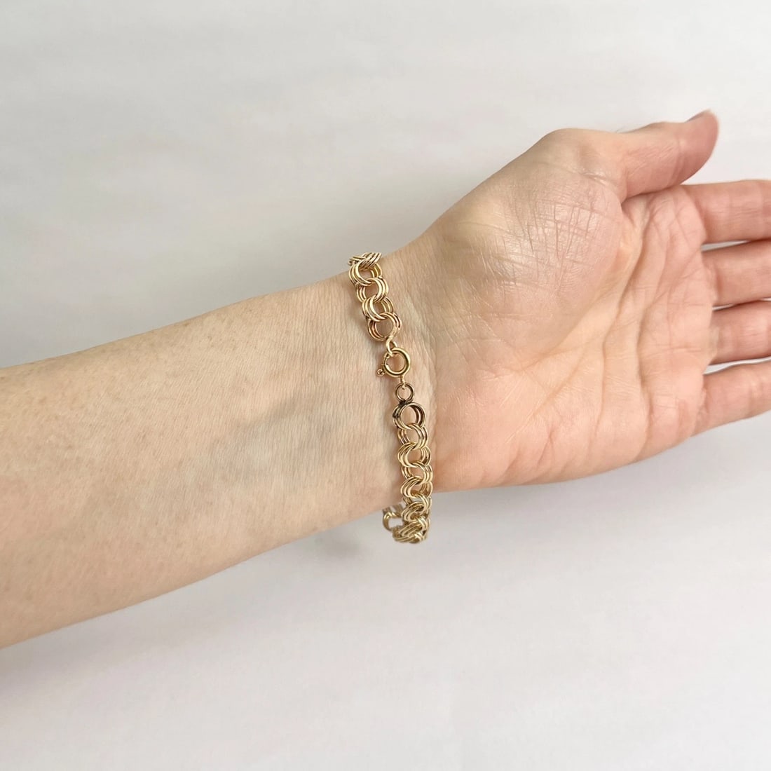 Vintage 1950's Charm Chain Link Bracelet 17K 13K Yellow Gold, 6.75 Inch, 6.51 Gr - 7