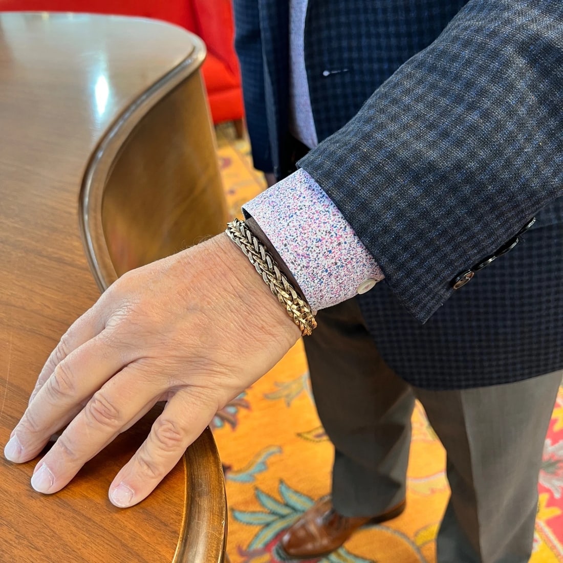 Vintage 1950's Wide Woven Wheat Chain Bracelet 14K Yellow Gold, 8 Inch, 12.27 Gr - 10