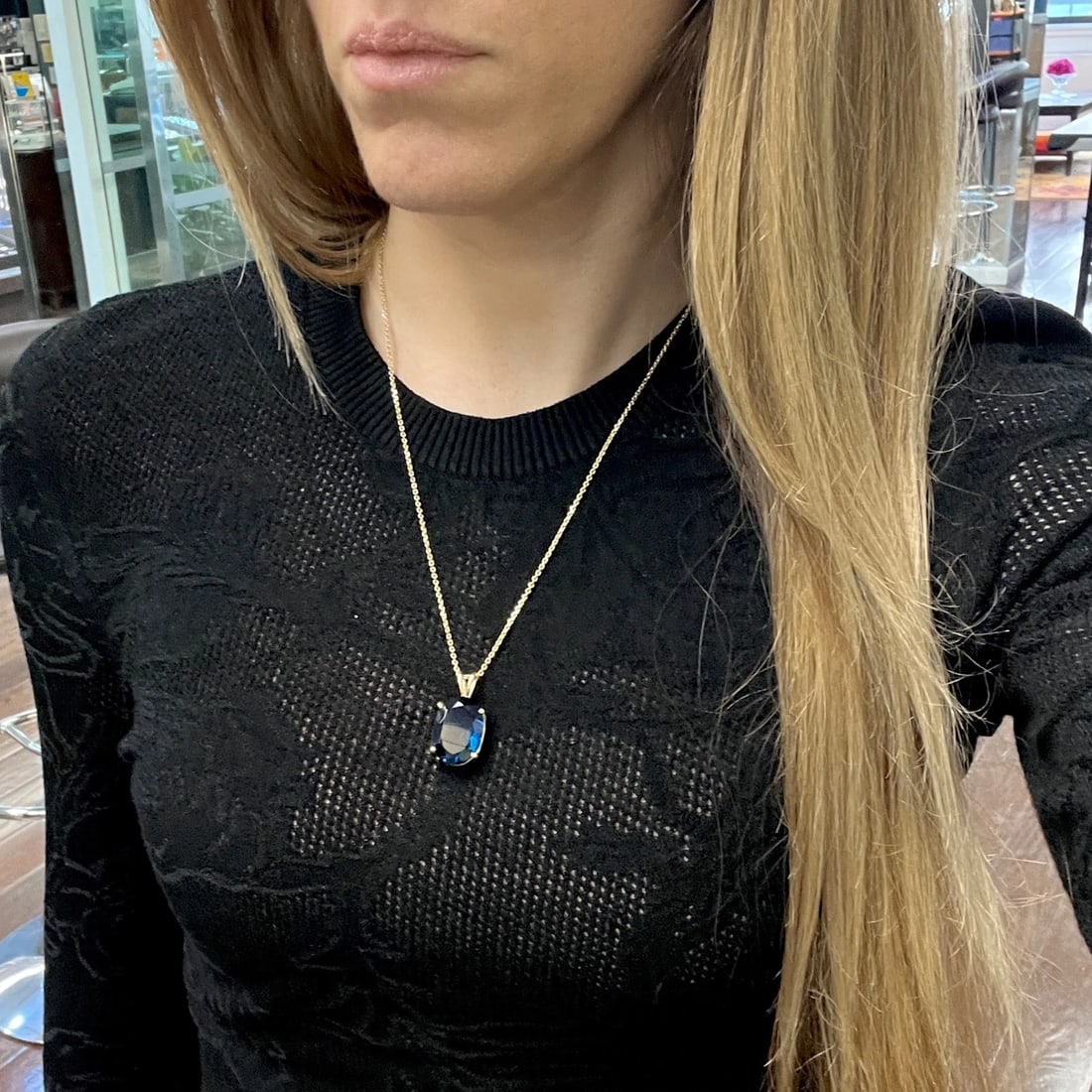 Vintage Oval Blue Simulated Sapphire Pendant Necklace 14K Yellow Gold, 9.33 Gram - 5