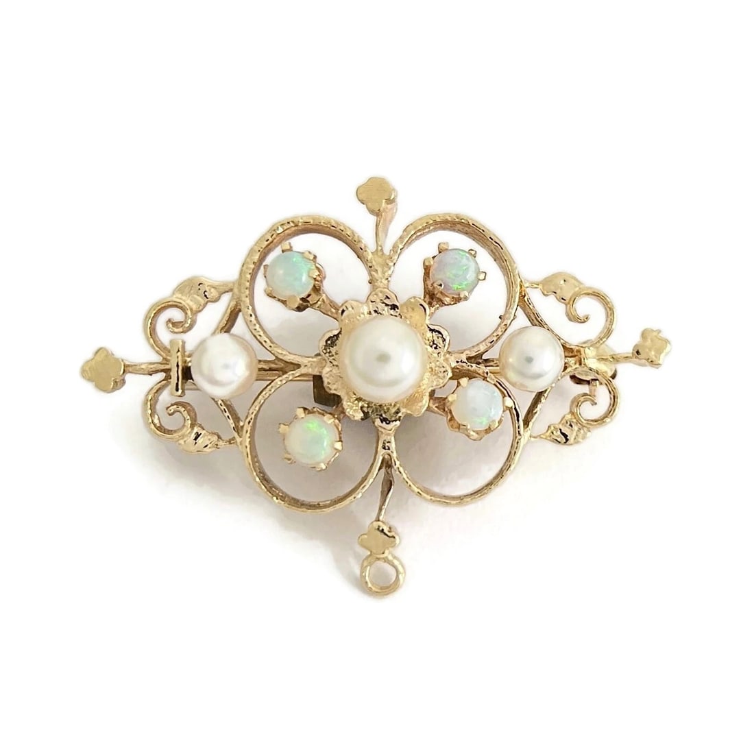 Vintage 1950's Pearl Opal Pendant Brooch Pin 14K Yellow Gold, 6.52 Grams: Title: Vintage 1950's Pearl Opal Pendant Brooch Pin 14K Yellow Gold, 6.52 Grams Description: Vintage 1950's Pearl Opal Pendant Brooch Pin 14K Yellow Gold, 6.52 Grams This is a lovely vintage brooch. P